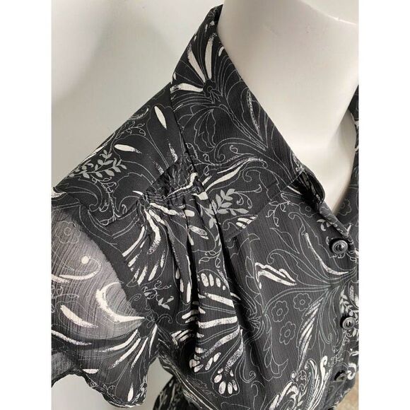 SAG HARBOR Black White Floral 2‎ Pc Button Down Top MP & A Line Skirt 6P Petite - Picture 5 of 10